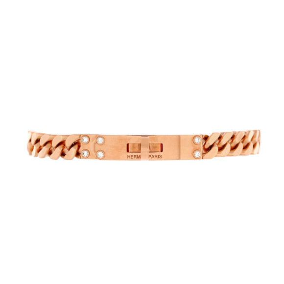 Hermes Very Small Kelly Gourmette Bracelet 18K Rose Gold with Diamonds - Picture 1 of 3